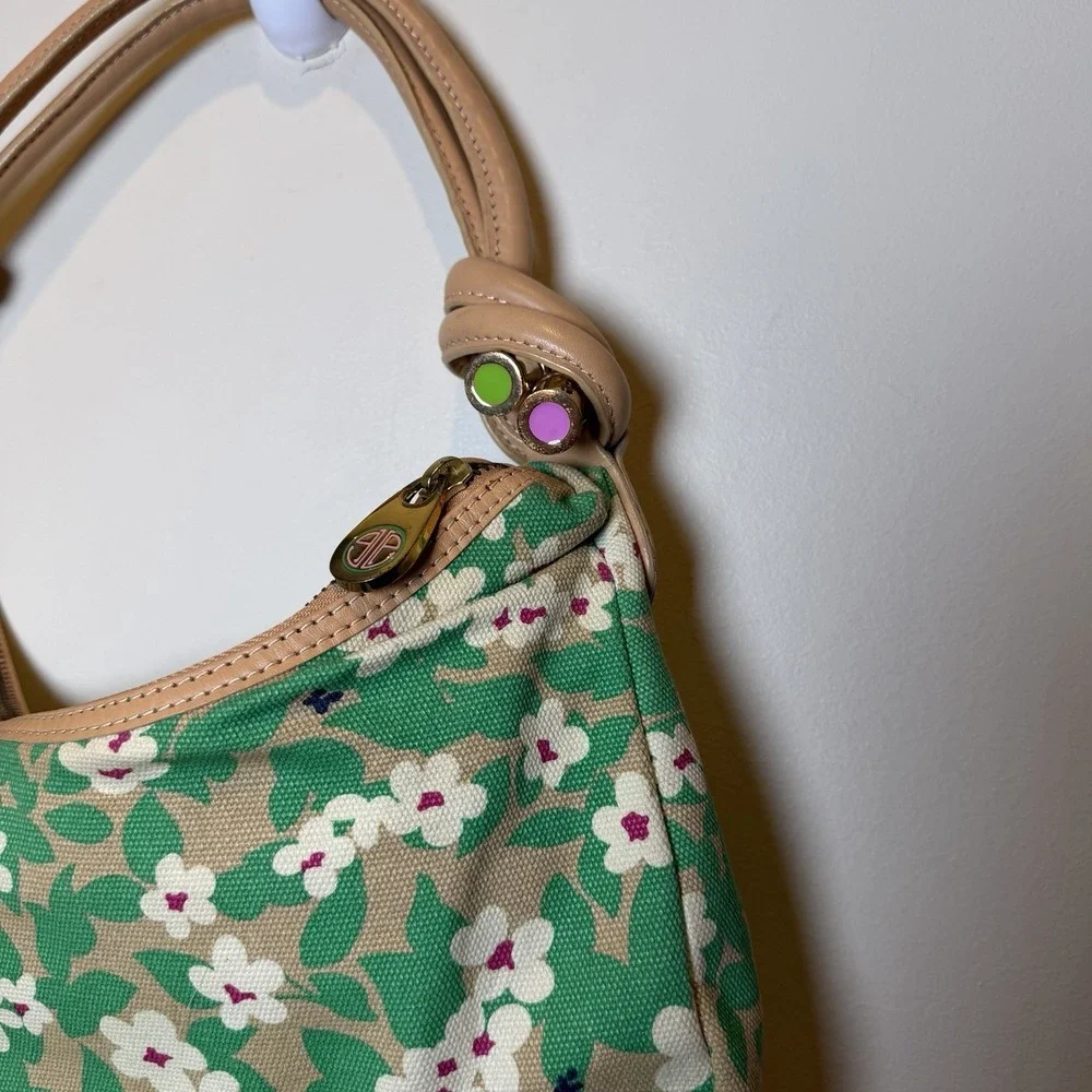 Lilly Pulitzer Floral Hobo Handbag 100% Cotton Leather Knotted Shoulder Strap 🌸